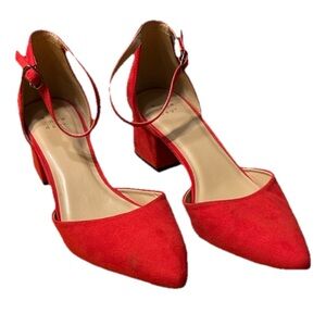 A New Day Red Suede-Like Ankle Strap Pointed Toe Block Heel Shoes Size 9.5